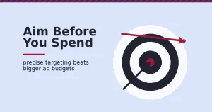 Facebook ad campaigns shown as a target with a dark arrow hitting the centre and a crimson arrow missing wide