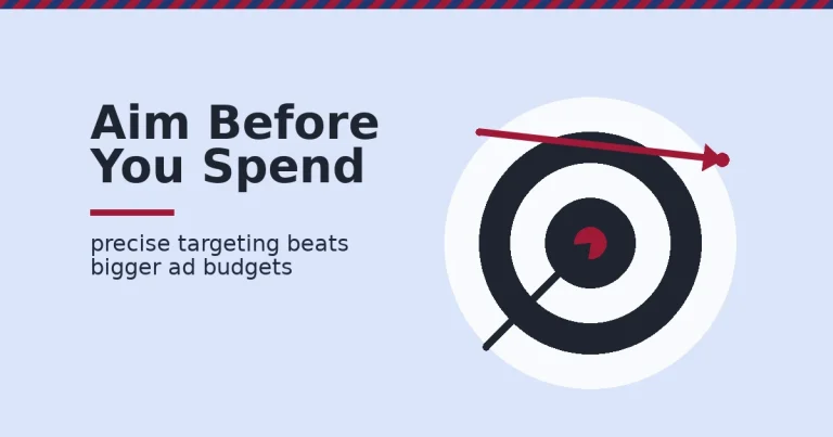 Facebook ad campaigns shown as a target with a dark arrow hitting the centre and a crimson arrow missing wide