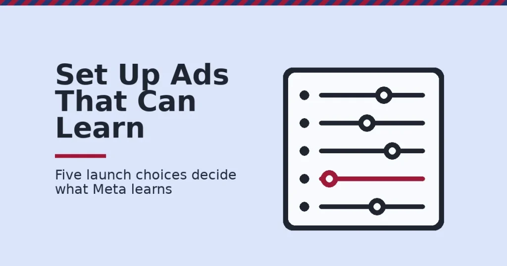 Facebook ad setup shown as a control panel with five sliders, one of them set wrong in red