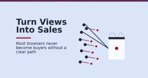Facebook and Instagram strategies shown as scattered viewer dots, most breaking off in crimson, two reaching a shopping bag with a sale marked inside