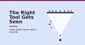 Facebook marketing for business shown as a funnel where most posts leak out as lost reach and only one reaches a person
