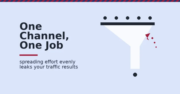 Facebook traffic strategy illustrated as a funnel that leaks results when effort is spread evenly