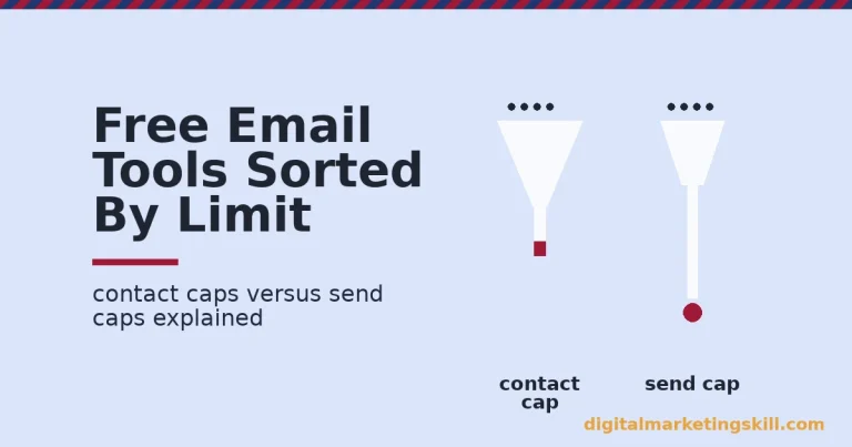 Illustration of free email marketing services split into contact-capped and send-capped funnels