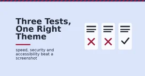 Three website cards representing a free WordPress theme test, two marked failed and one passed