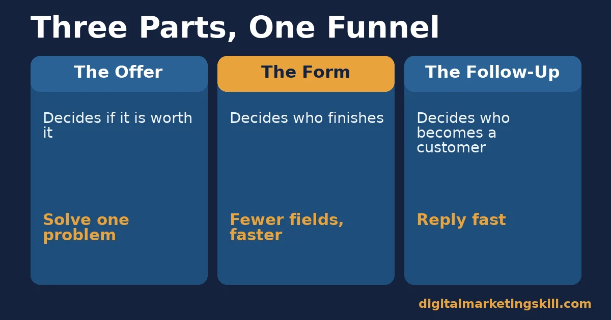 Generate leads comparison of the offer, the form and the follow-up and what each one decides