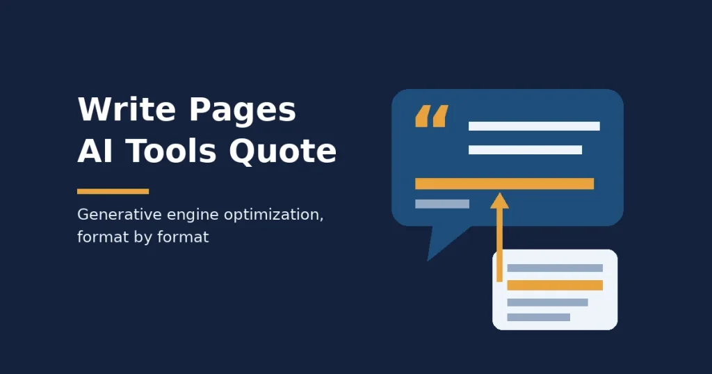 Generative engine optimization cover: a speech bubble quoting a highlighted line from a source page