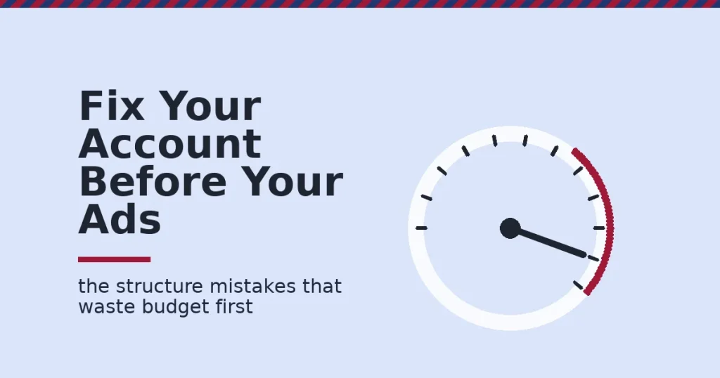 Google Ads mistakes illustrated as a gauge with the needle pointing into a red danger zone
