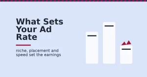 Illustration of Google AdSense earnings shown as three bars of different height, with a crimson crack on the shortest bar representing lost revenue from a slow page