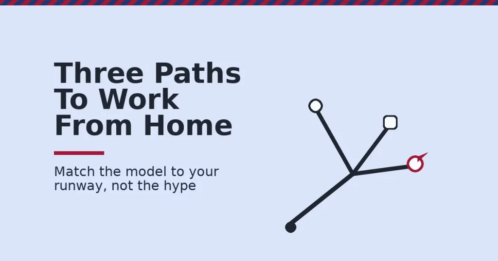 Home based business shown as a path forking into three destinations, one marked in red to show it pays off slowest