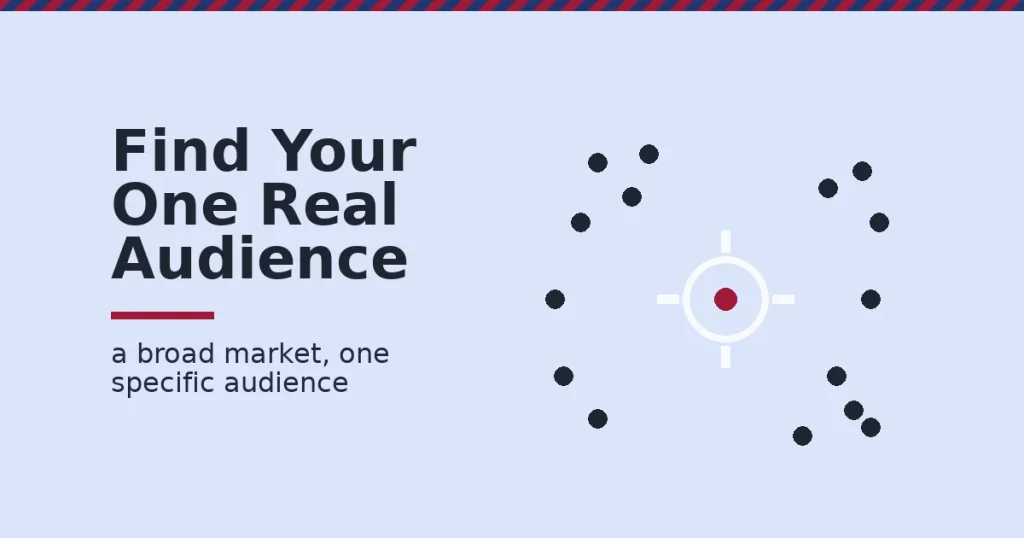 Identify your target audience shown as one highlighted red dot inside a targeting reticle among a scattered crowd of dark dots