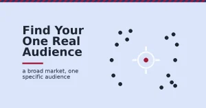 Identify your target audience shown as one highlighted red dot inside a targeting reticle among a scattered crowd of dark dots