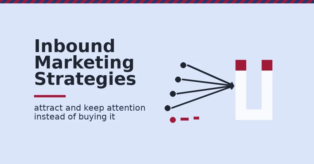 A magnet attracting dark dots representing inbound marketing strategies, with one crimson dot repelled to represent outbound interruption