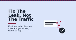 Increase business sales shown as a card with crimson dots breaking away before reaching a check-mark payment confirmation
