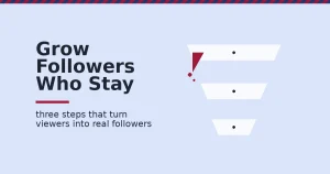 A three-tier funnel showing steps to increase Instagram followers, with one crimson drop shown escaping at the top tier