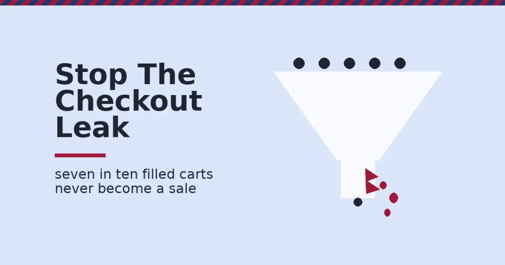 Increase online sales illustration of a funnel leaking sales through a crack near checkout