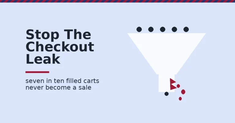 Increase online sales illustration of a funnel leaking sales through a crack near checkout