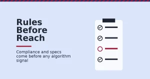 A checklist clipboard illustrating Instagram marketing guidelines with one flagged compliance item