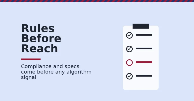 A checklist clipboard illustrating Instagram marketing guidelines with one flagged compliance item