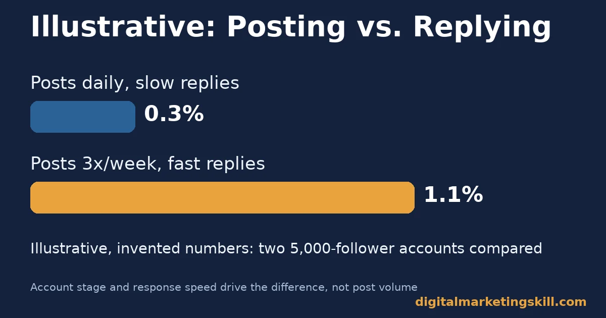 Bar chart comparing an illustrative 0.3 percent engagement rate against a 1.1 percent rate for two account styles