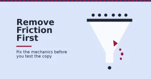 Landing page conversion featured image showing a funnel with visitors entering and a crimson leak representing lost conversions
