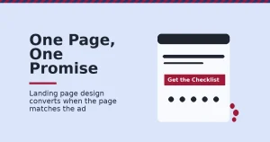 Landing page design shown as a single page with one call-to-action button and a few visitors leaking away in red
