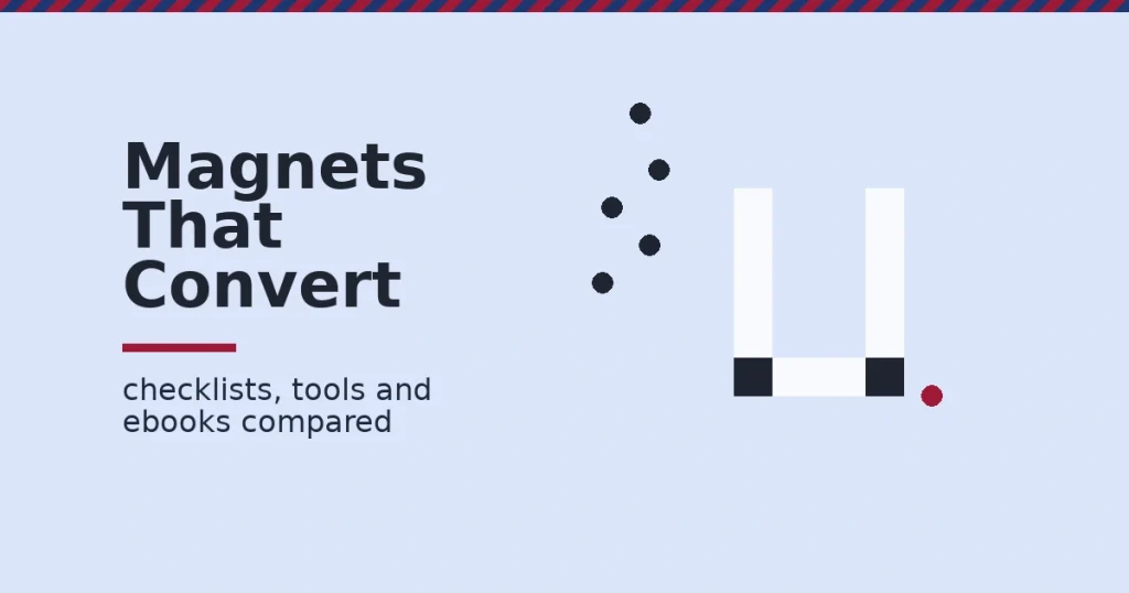 Illustration of lead magnet ideas attracting leads, representing checklists, tools and ebooks that convert