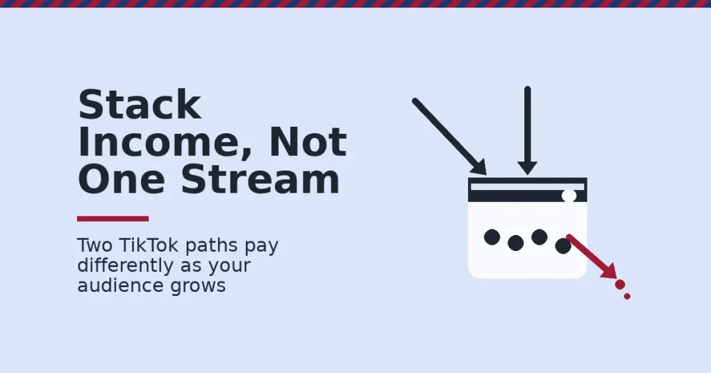 Illustration for how to make money on TikTok: a wallet fed by steady income streams with one risky stream leaking away