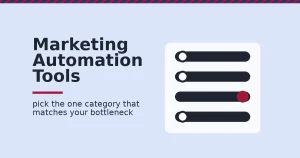 Marketing automation tools shown as a control panel with four toggle switches, three off and one switched on in crimson