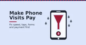 Cover image for a guide to mobile conversion rate showing a phone with a funnel leaking drops and a coin at the bottom