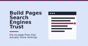 On-page SEO illustrated as a browser window with one broken content line highlighted in red