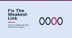 Chain illustration representing on-page SEO tips, with one broken link symbolizing the weakest ranking signal to fix first
