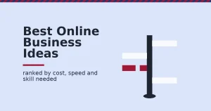 A signpost illustrating online business ideas, with one crimson arm shown broken to represent the wrong-fit choice
