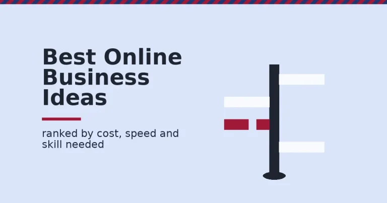 A signpost illustrating online business ideas, with one crimson arm shown broken to represent the wrong-fit choice