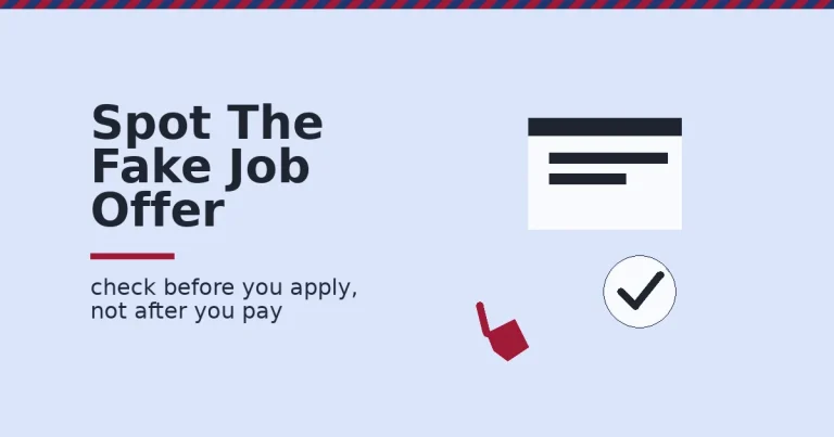 Online jobs from home shown as a laptop document with a check mark, next to a crimson fish hook representing a scam