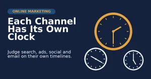 Online marketing mistakes illustrated by three clocks showing different times, one in amber