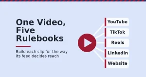 Online video strategy cover: a play button branching to YouTube, TikTok, Reels, LinkedIn and website panels