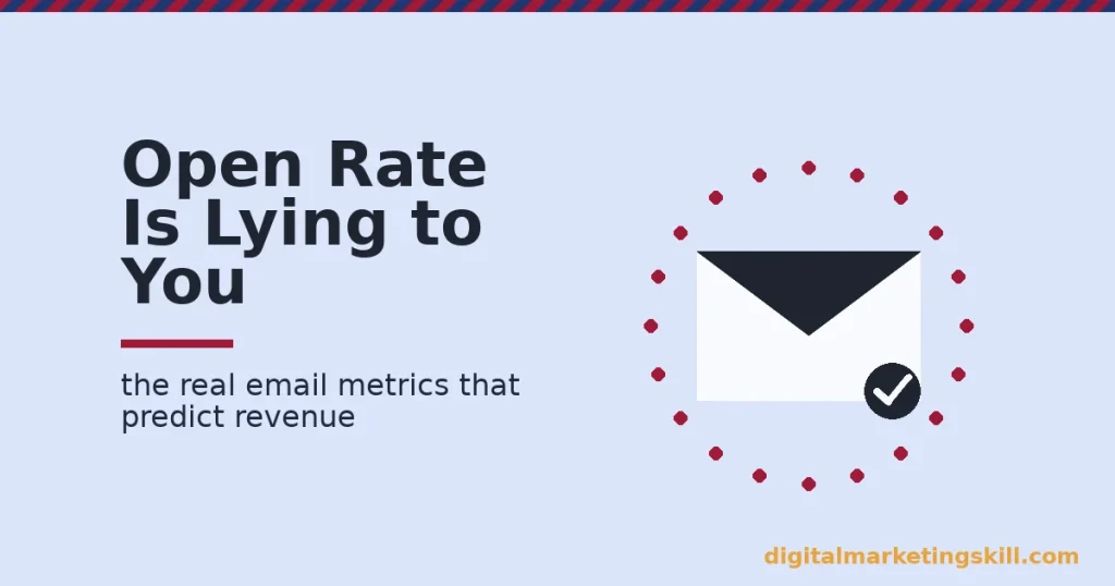 Illustration of an envelope surrounded by a ring of dots representing inflated open rate in email marketing metrics