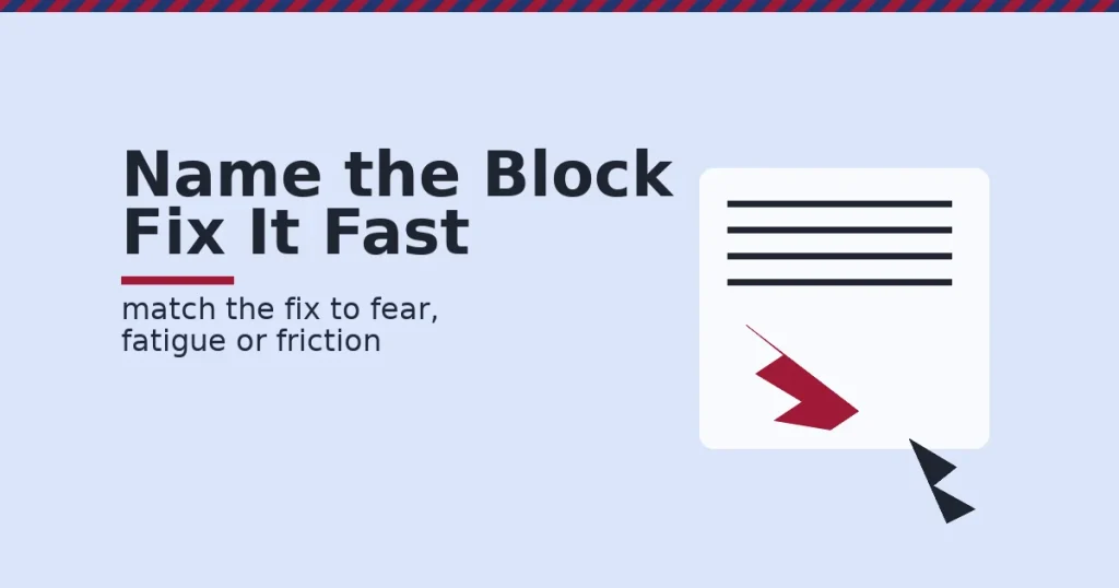 Overcome writer's block illustration of a document with a crimson crack in its text and a pencil approaching