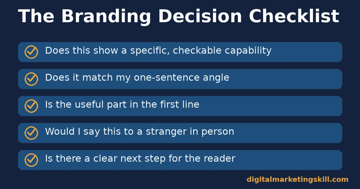 Personal branding strategy decision checklist Personal branding strategy checklist with five checks before publishing a post