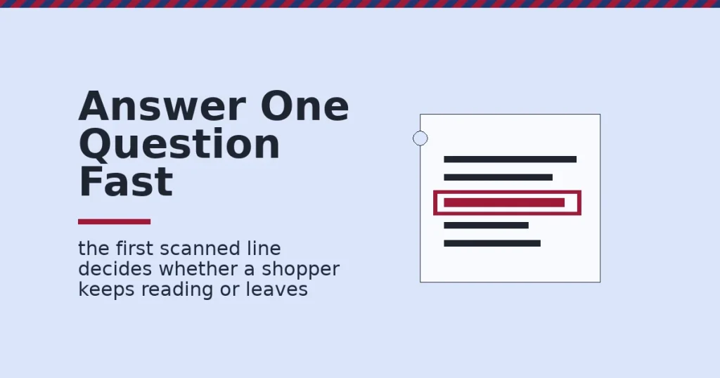 Illustration of a product description label with one key line highlighted in a crimson box