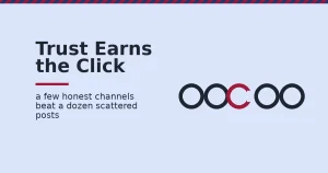 A chain of dark links illustrating how to promote affiliate products, with one crimson broken link showing where trust can fail