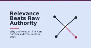 Diagram showing quality backlinks as relevant connected nodes versus one broken irrelevant link