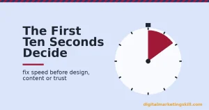 Illustration of a stopwatch with a highlighted first segment, representing how to reduce website bounce rate by winning the first ten seconds
