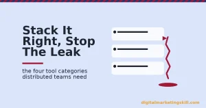 Illustration of a remote work tools stack with one layer leaking, representing wasted SaaS spend