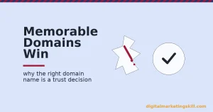 The right domain name shown as a clean circle with a checkmark next to a jagged shape with a crimson crack representing a confusing domain