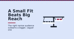 Sell advertising space illustrated as a balance scale with a smaller, named-audience pan outweighing a bigger, generic pile