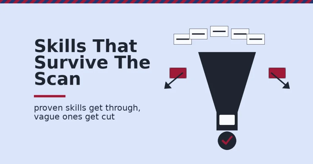Illustration of skills for your resume: a funnel sorting proven skills from vague ones