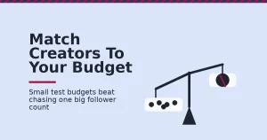 Small business influencer marketing shown as a balance scale with five small creators outweighing one large, cracked expensive creator