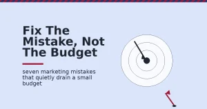 Small scale business marketing shown as a target, with a dart near the center and a crimson dart stuck in the ground missing the board