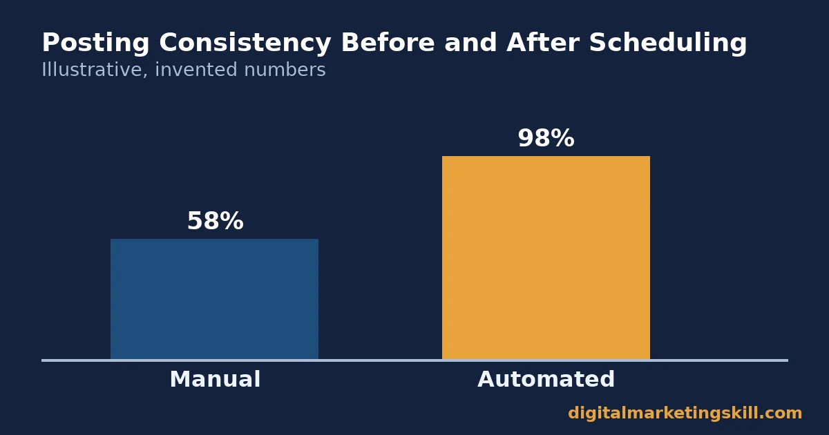 Bar chart comparing posting consistency before and after using social media automation tools, illustrative invented numbers